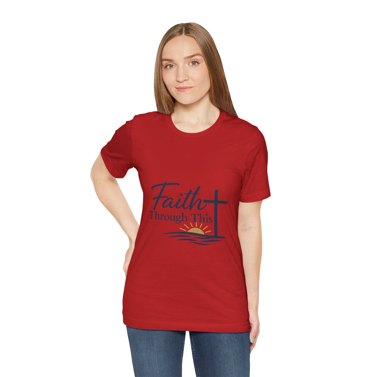 Faith Through This T-Shirt — Christian Cross & Sunrise Inspirational Tee