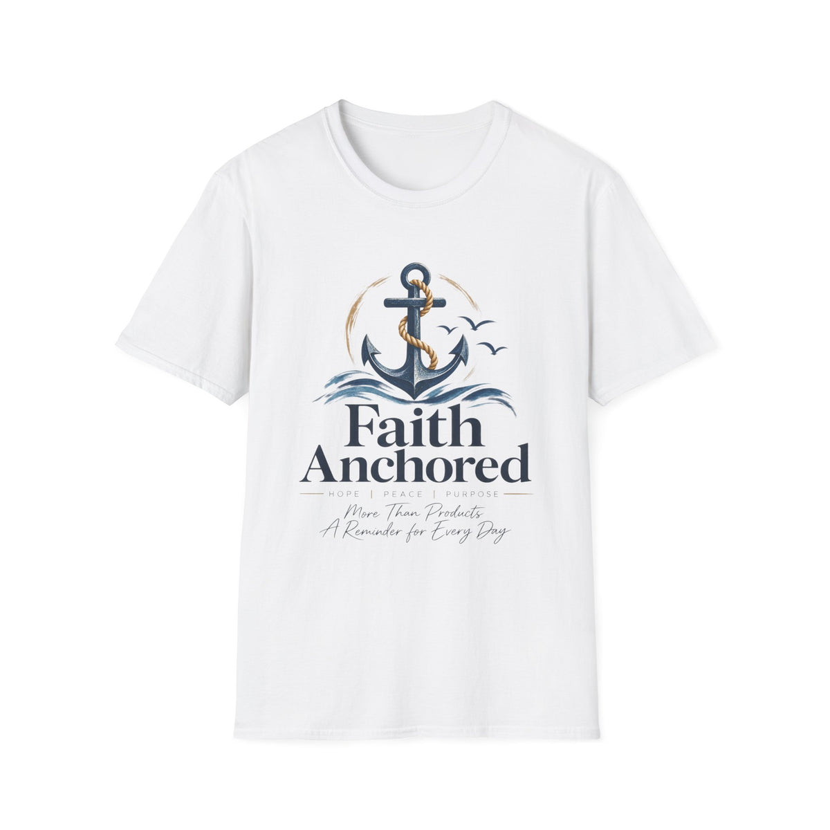 Faith Anchored T-Shirt — "Faith Anchored" Anchor & Waves Christian Tee