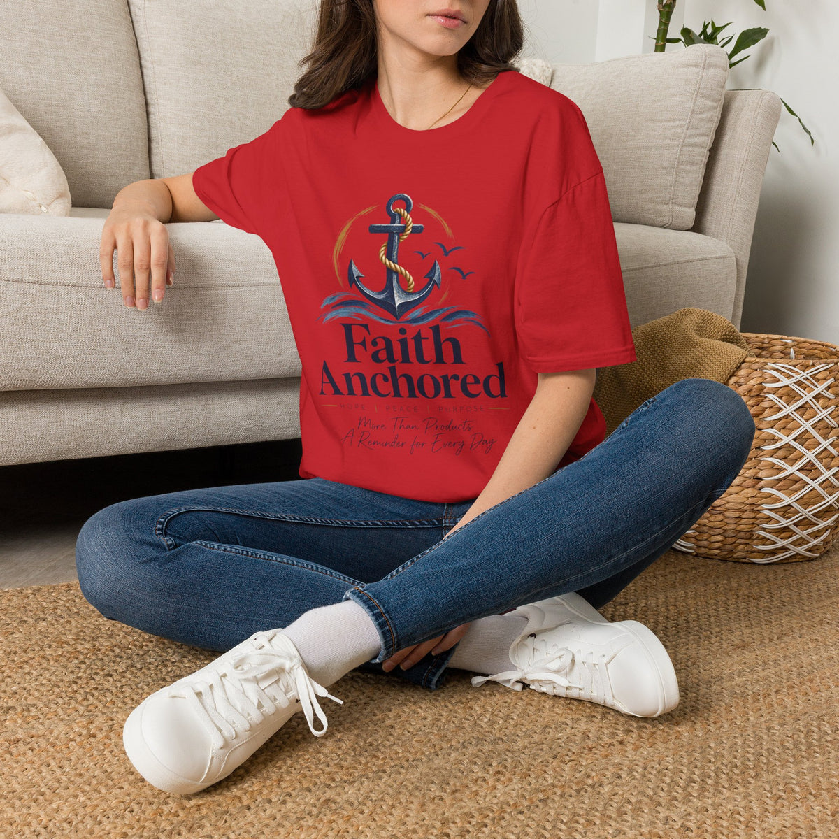 Faith Anchored T-Shirt — "Faith Anchored" Anchor & Waves Christian Tee