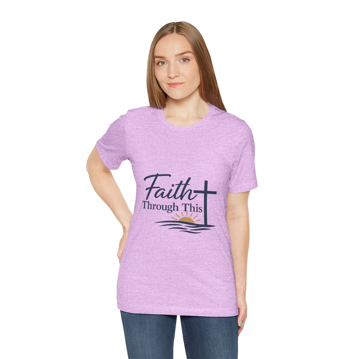 Faith Through This T-Shirt — Christian Cross & Sunrise Inspirational Tee